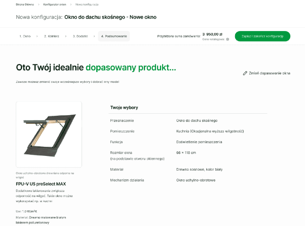 Configurator summary saved as a shopping list